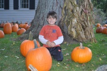 Tanner with a few pumpkins.